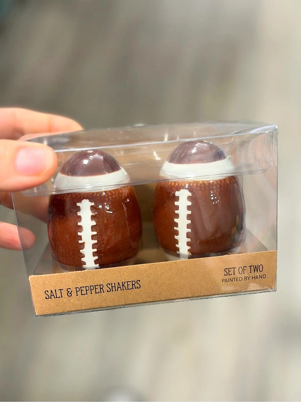 Football Salt and Pepper Shakers Set of Two & Pepper Shakers Set of Two Brown &